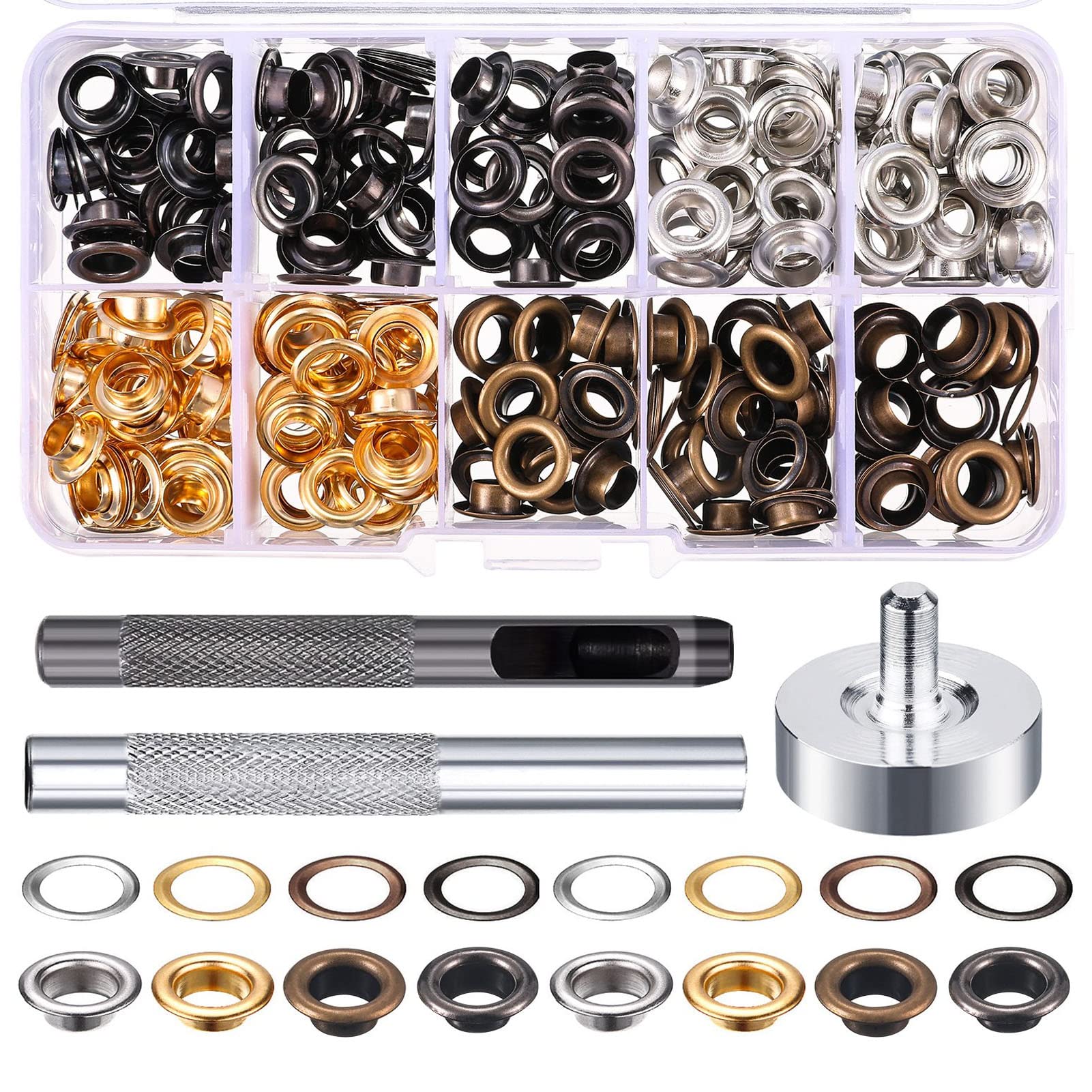 Kit 400 Occhielli Metallici 6 Mm Con Attrezzi - Per Riparare Jeans, Borse, Tende E Oggetti In Tela