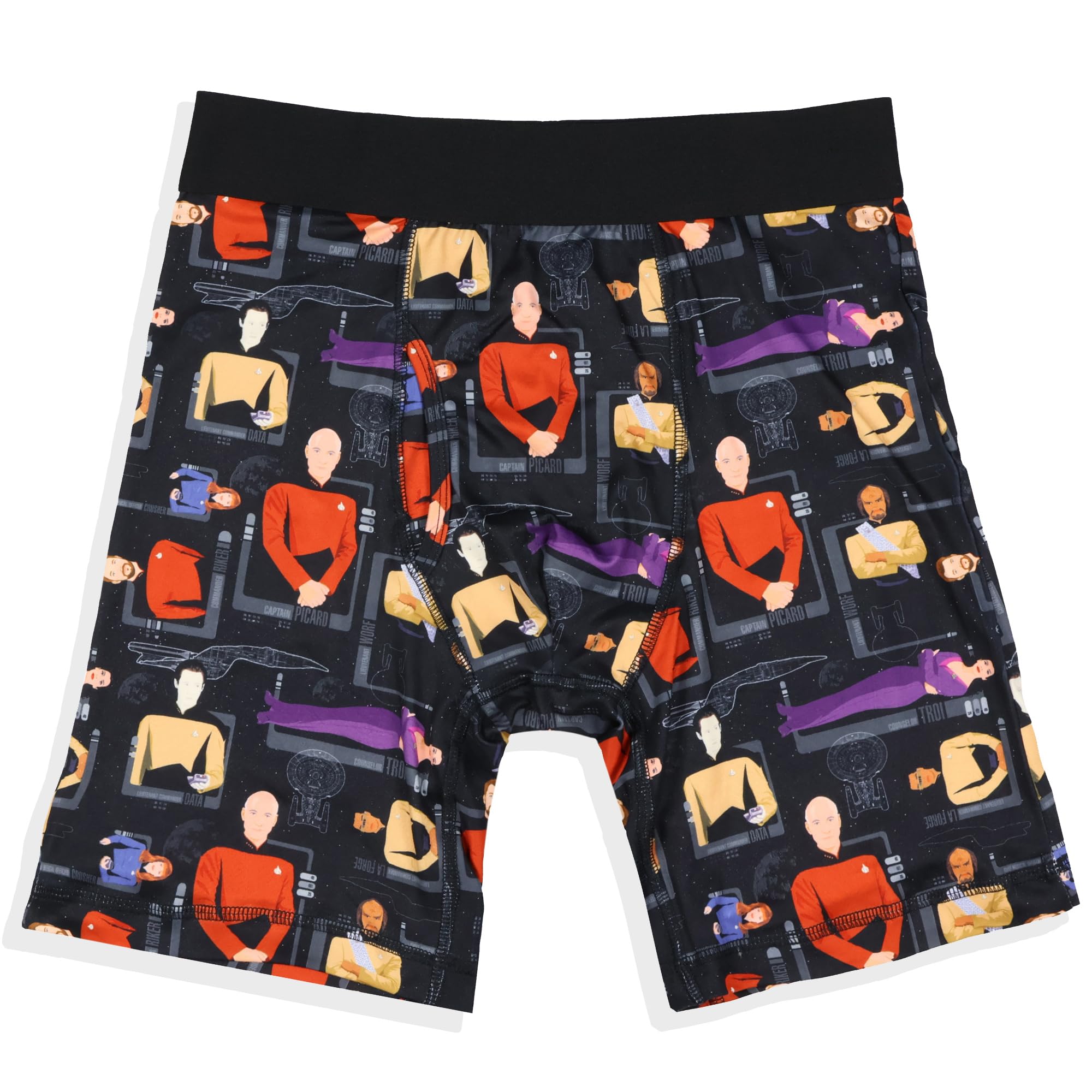 Intimo Men's Black Star Trek Boxer Brief Tng Picard Data Riker Crusher Worf Deanna Troi All-Over Print Underwear, M