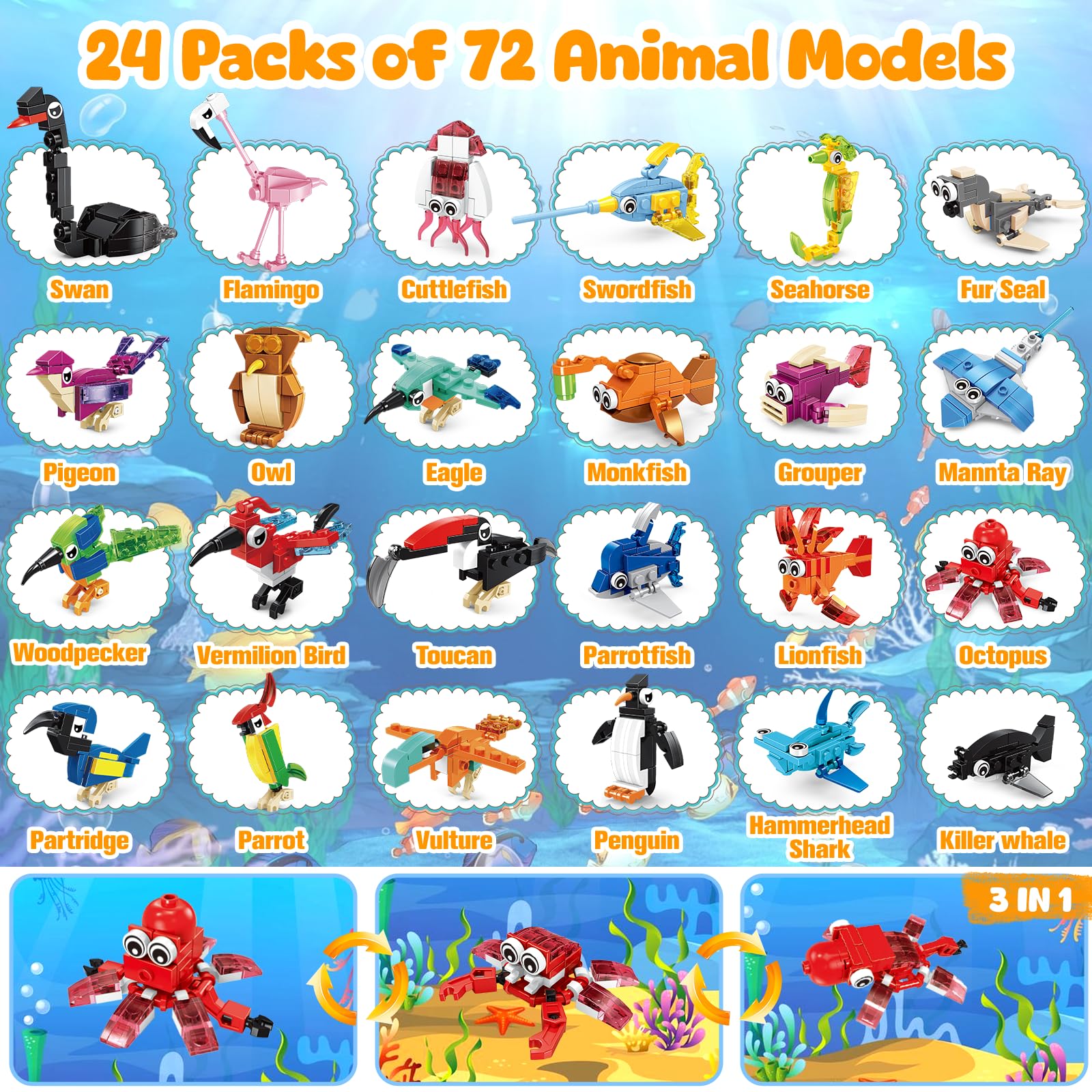 MOONTOY Party Favours for Kids 24 Animal Building Blocks Sets - Image 4