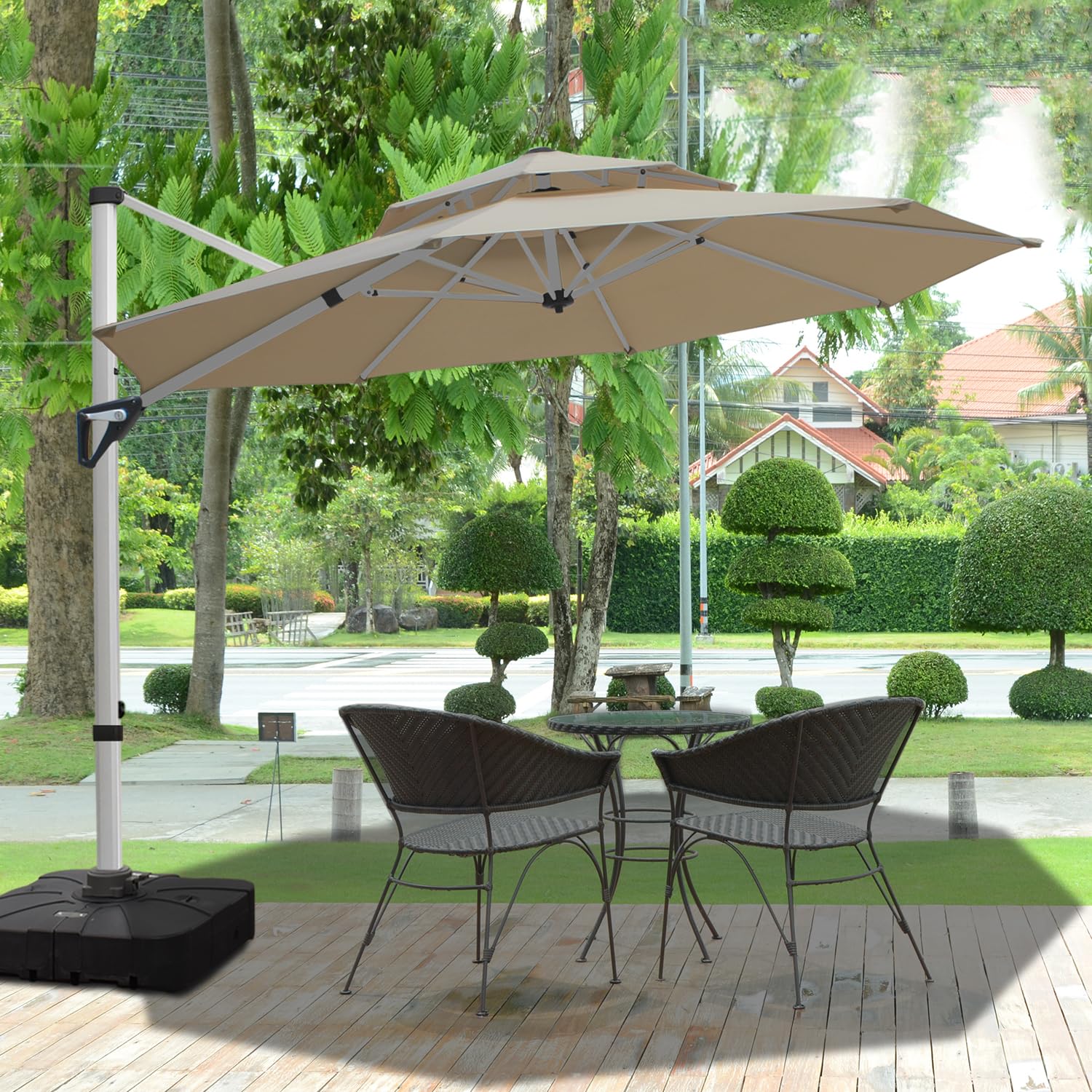 RANSENERS Ampelschirm 300 cm, Doppelter Baldachin, Drehbar 360°, Neigbar 0°-90°, Aluminium Rahmen, Extra-Dicker Gewebe, UV50+, für Garten, Terrasse, Cafe im Freien (Rot)