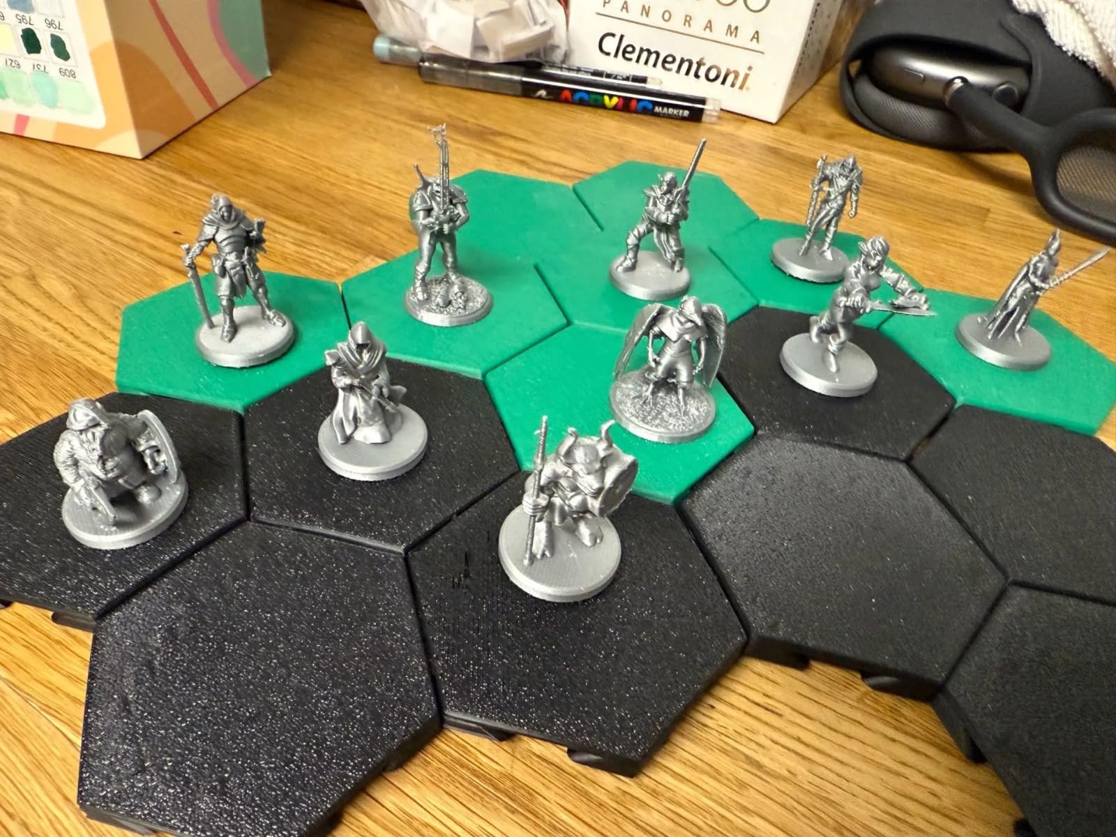 3D CUBES Miniature Fantasy Warrior Figurines Set, Grey and Blue, Tabletop Gaming Pieces, 11 Pieces 1