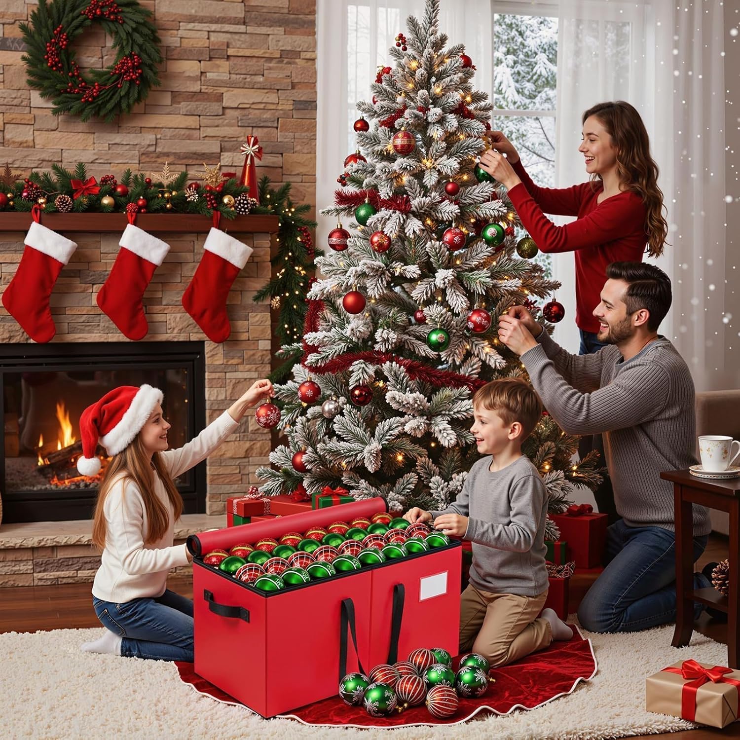 Christmas Ornament Storage Box - Large & Sturdy Christmas Storage Container with Adjustable Dividers, 8 Individual Trays and Handles, Holds up to 128 Holiday Decorations (Red) - Image 7