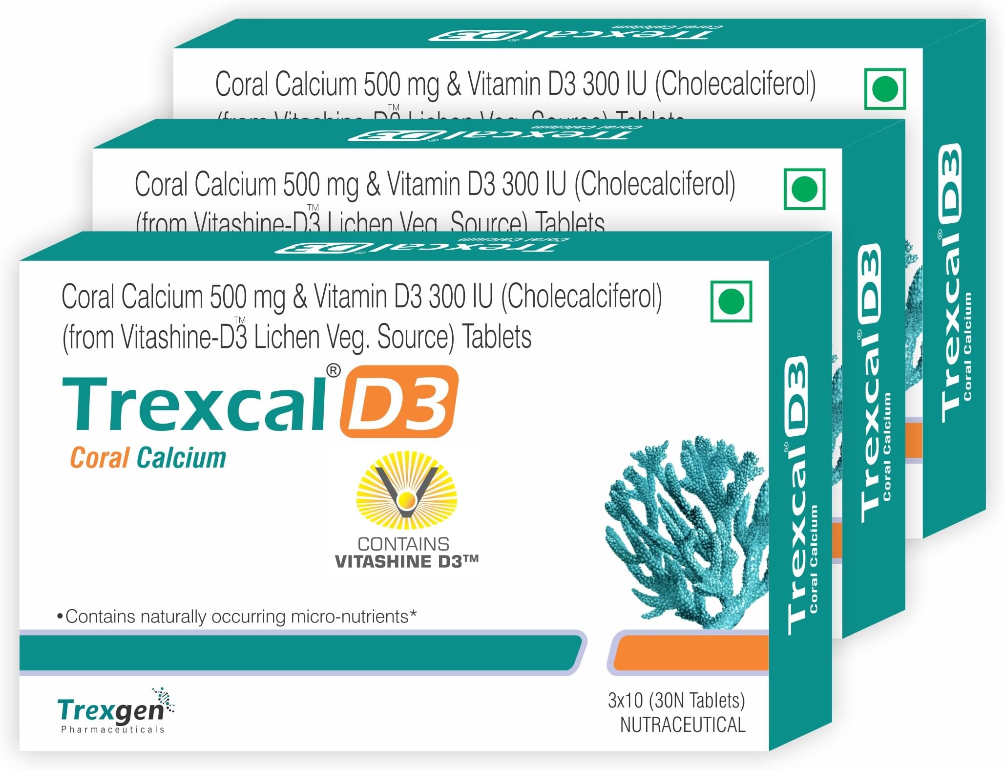 Trexgen® Trexcal-D3 Coral Calcium, Bone & Beauty Calcium High Absorption (3 Box X 30 = 90 Tablets)
