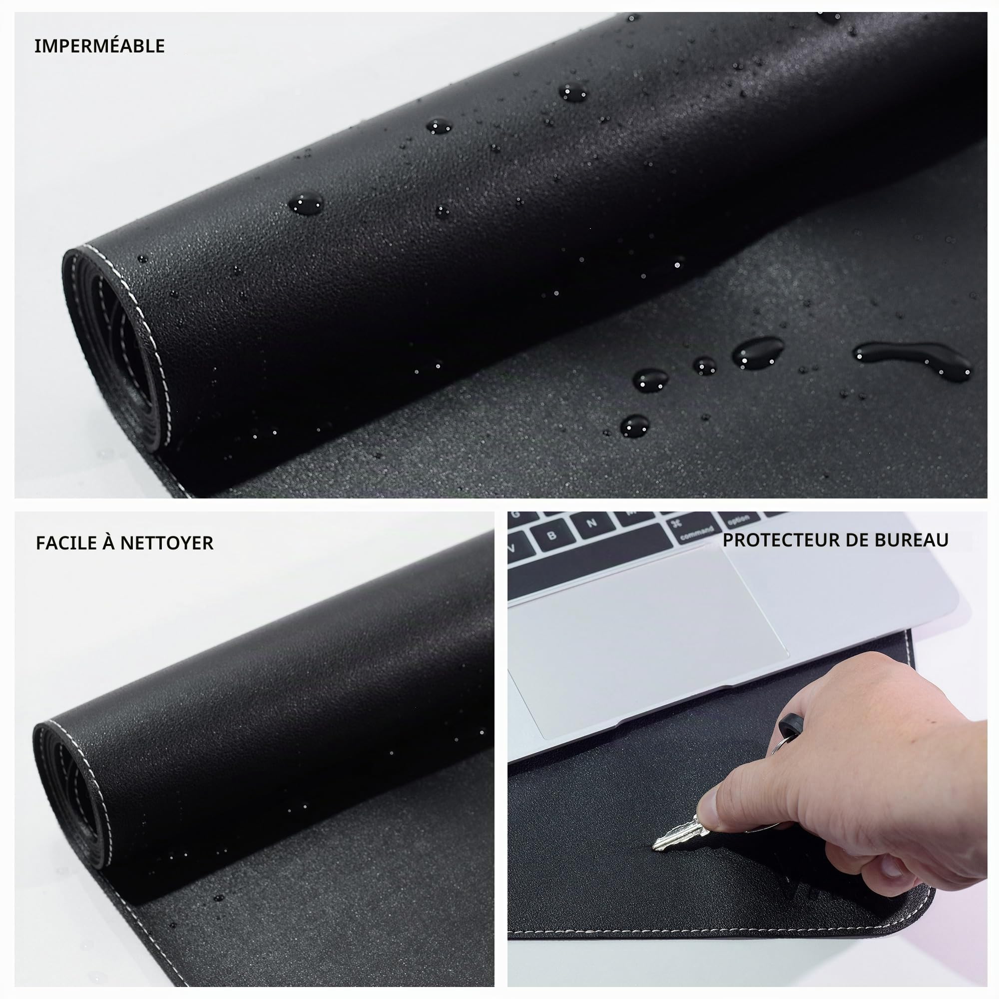 Vyaaa Tapis de Bureau en Cuir, 100 x 60cm Sous Main, Double Face Tapis de Souris pour la Maison ou le Bureau (Noir)