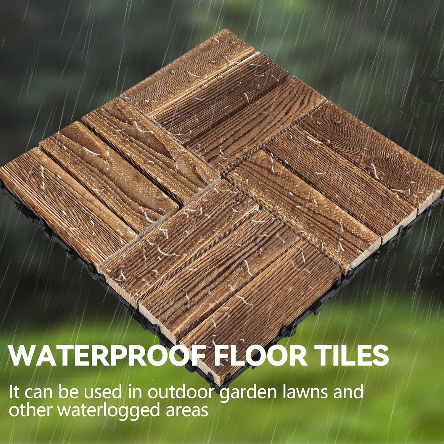 FAHKNS 20 PCS Acacia Wood Interlocking Deck Tiles, 12" X 12" | Waterproof Flooring Tiles, for Indoor Balconies, Outdoor Patios, Yards, Poolside Floors, Natural Wood Color