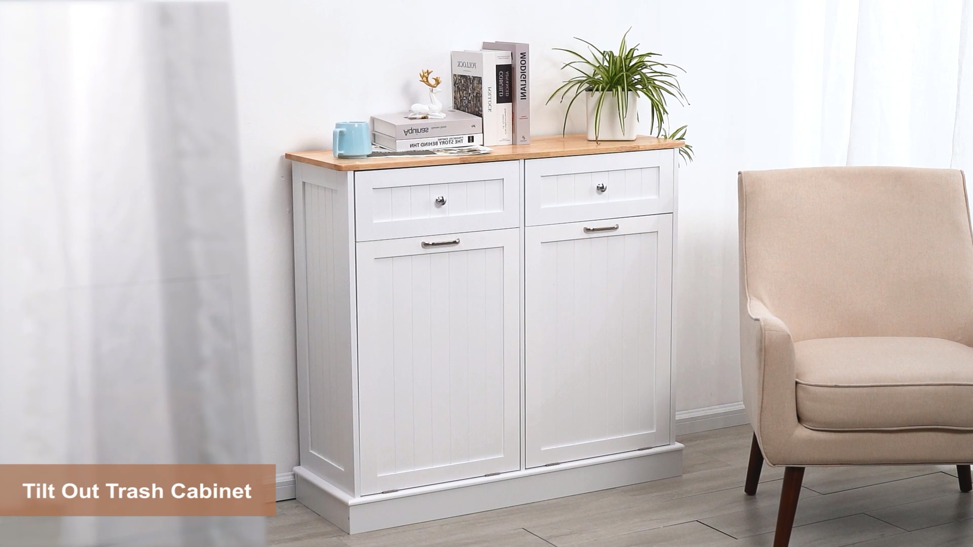 Lark Manor Armoire De Trieuse à Linge Inclinable En Bois Blanc à Un Compartiment Avec Porte Et Sacs En Tissu Amovibles Elahni C112258907