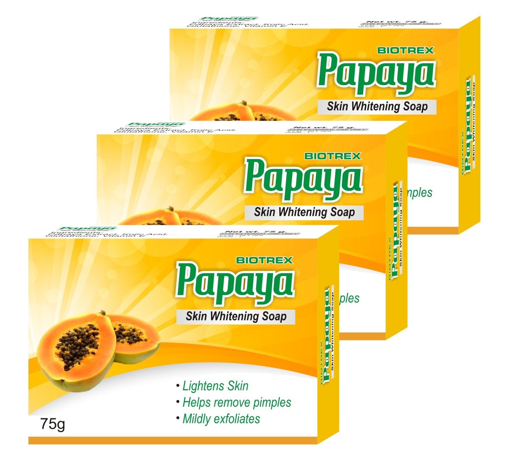 Papaya Skin Whitening Soap, 75g, Pack of 3