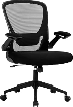 HHS Office Chair Ergonomic for Bedroom Desk Small Mesh Comfortable Computer Comfy Swivel Rolling Executive Task with Lumbar Support Wheels and arms Mid Back Adjustable Men Adults Black