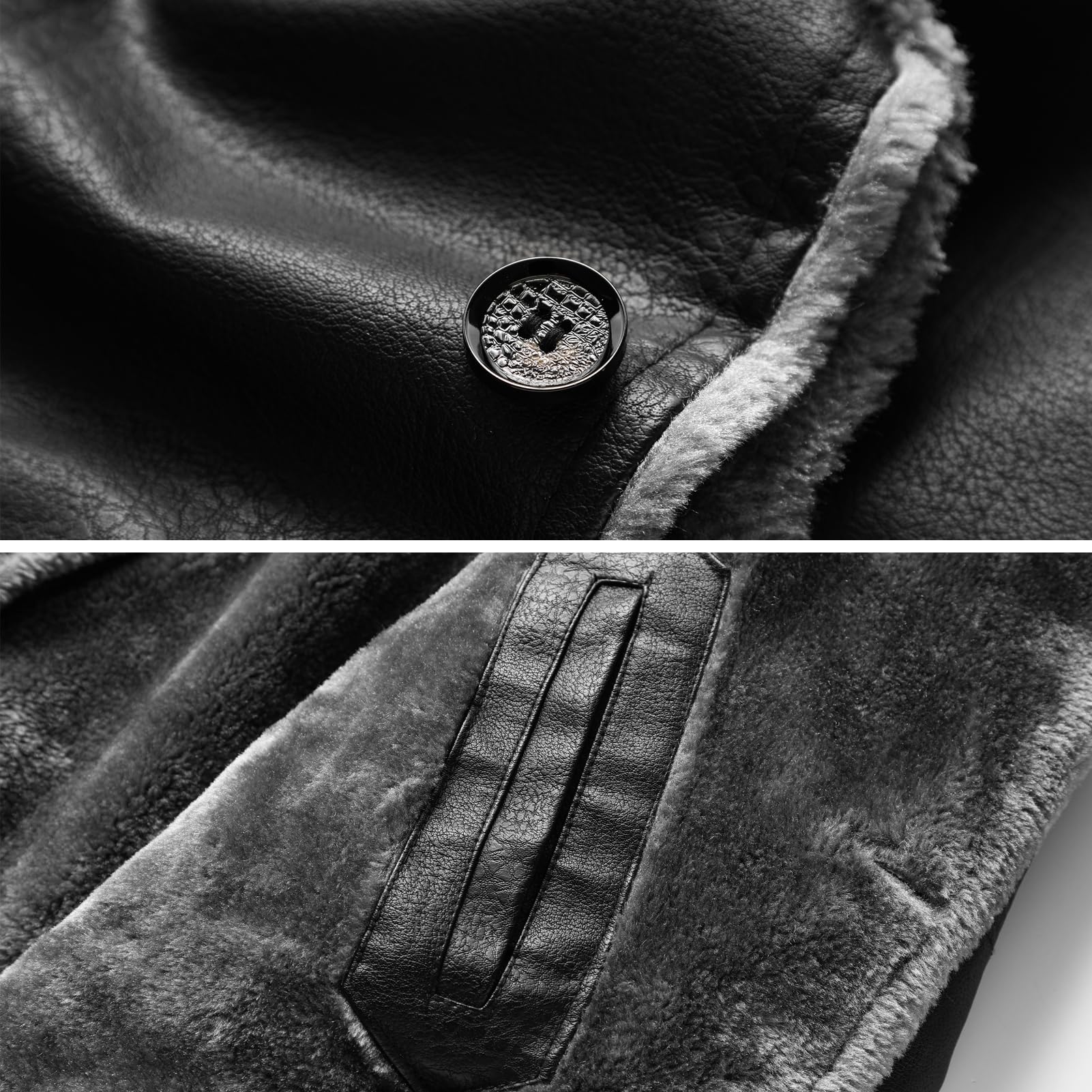 Chaqueta de Cuero Hombre, Chaqueta de Piloto para Hombre, Piel Sintética, Cuello de Piel, Otoño Invierno Espesar Cuero Chaqueta Corta Cuello Alto Abrigo de Pieles