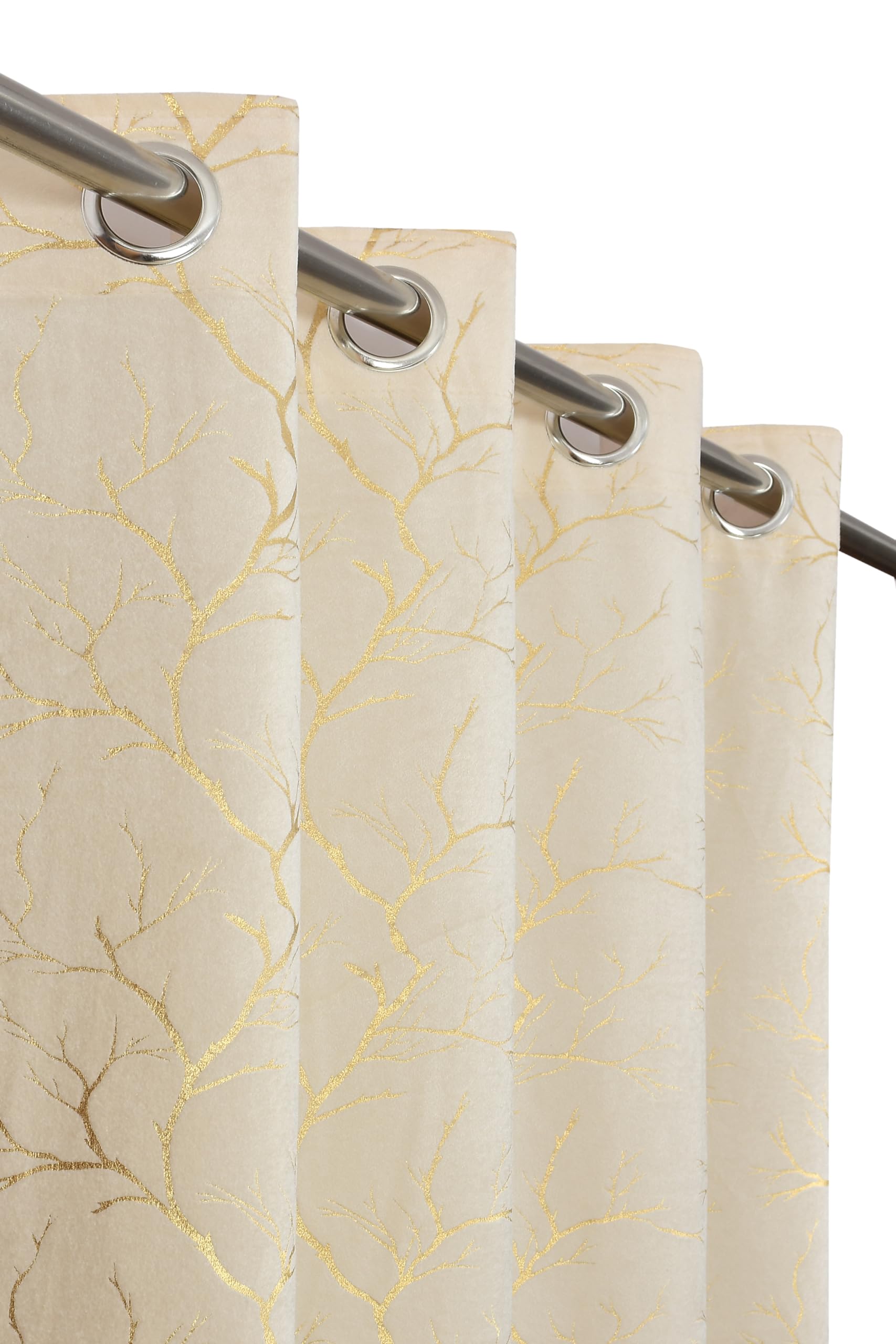 Homefab India Velvet Curtains Room Darkening - Long Door 8 feet, Pack of 2 Curtain/Panel, Cream