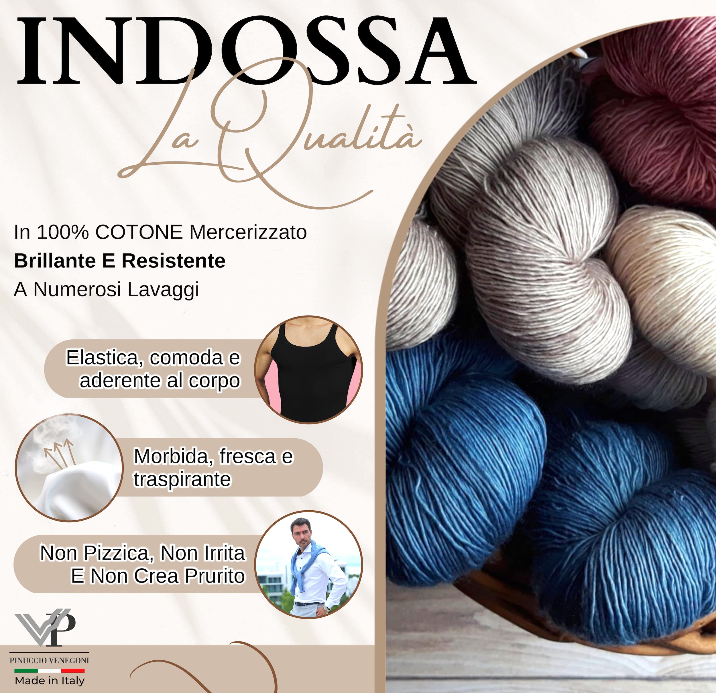 VP Pinuccio Venegoni Conjunto de 3 camisetas para hombre íntimo acanalado; fabricado en Italia, 100% algodón mercerizado; Camiseta de tirantes de hombro estrecho íntima blanca negra sin mangas;