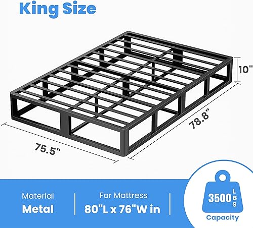 Miniatura 3 de ROIL Base de colchón King de 10 pulgadas, base de colchón de metal resistente con cubierta de tela, capacidad máxima de peso de 3500 libras, fácil