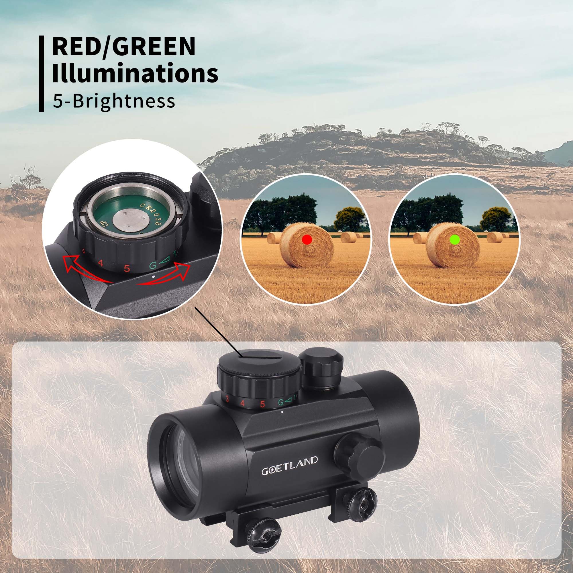 Goetland Gewehr Zielfernrohr 1x30 Rotpunktvisier Red Dot Visier Rot Grün Schutz SFP 22mm Schiene für Taktische Jagd Luftgewehr Sportschützen