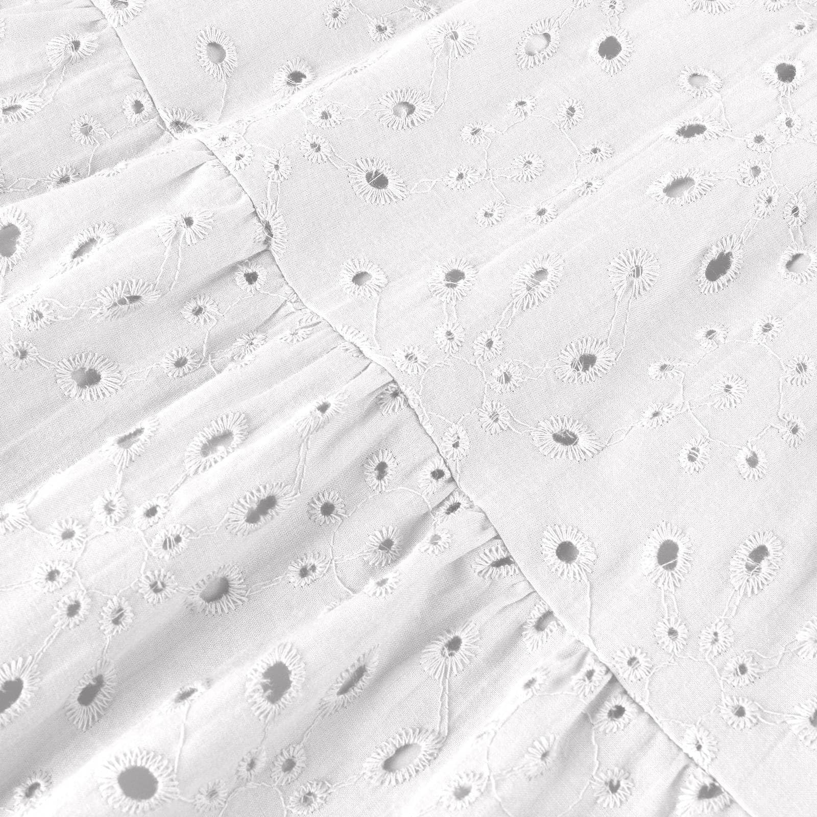 Sommerkleid Damen Knielang A Linie Kleider Sommer Elegant Lochstickerei Kleid Frauen Mit Ösen Strandkleid Häkel Spitze Sommerkleider Leicht Und Luftig Damenkleid V Ausschnitt Freizeitkleid