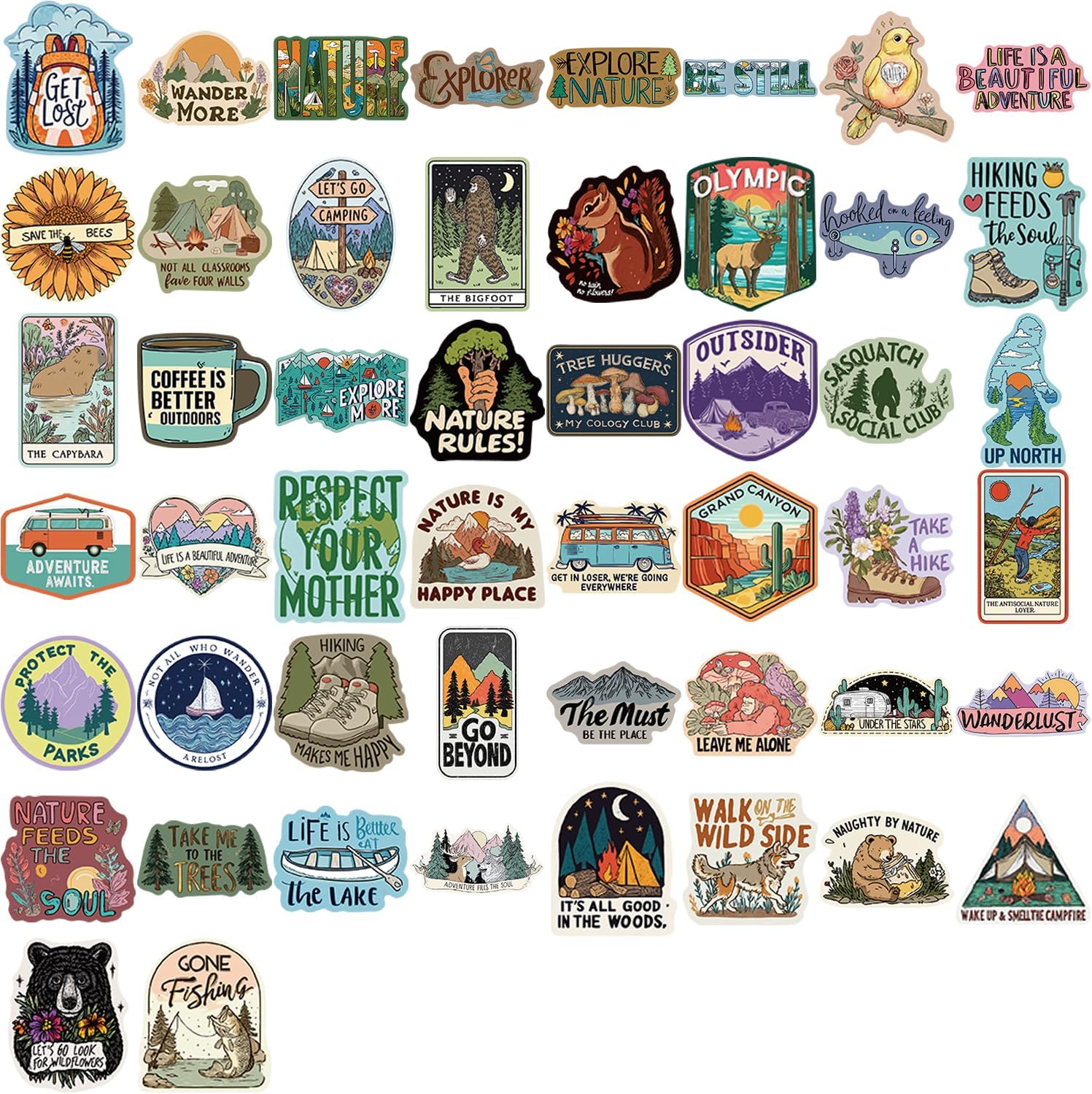 50PCS Nature Camping Stickers, Waterproof Vinyl Outdoor Hiking Decals, Adventure Aesthetic Stickers for Water Bottle, Laptop, Scrapbook, Nature Lover Gifts for Teens image 4
