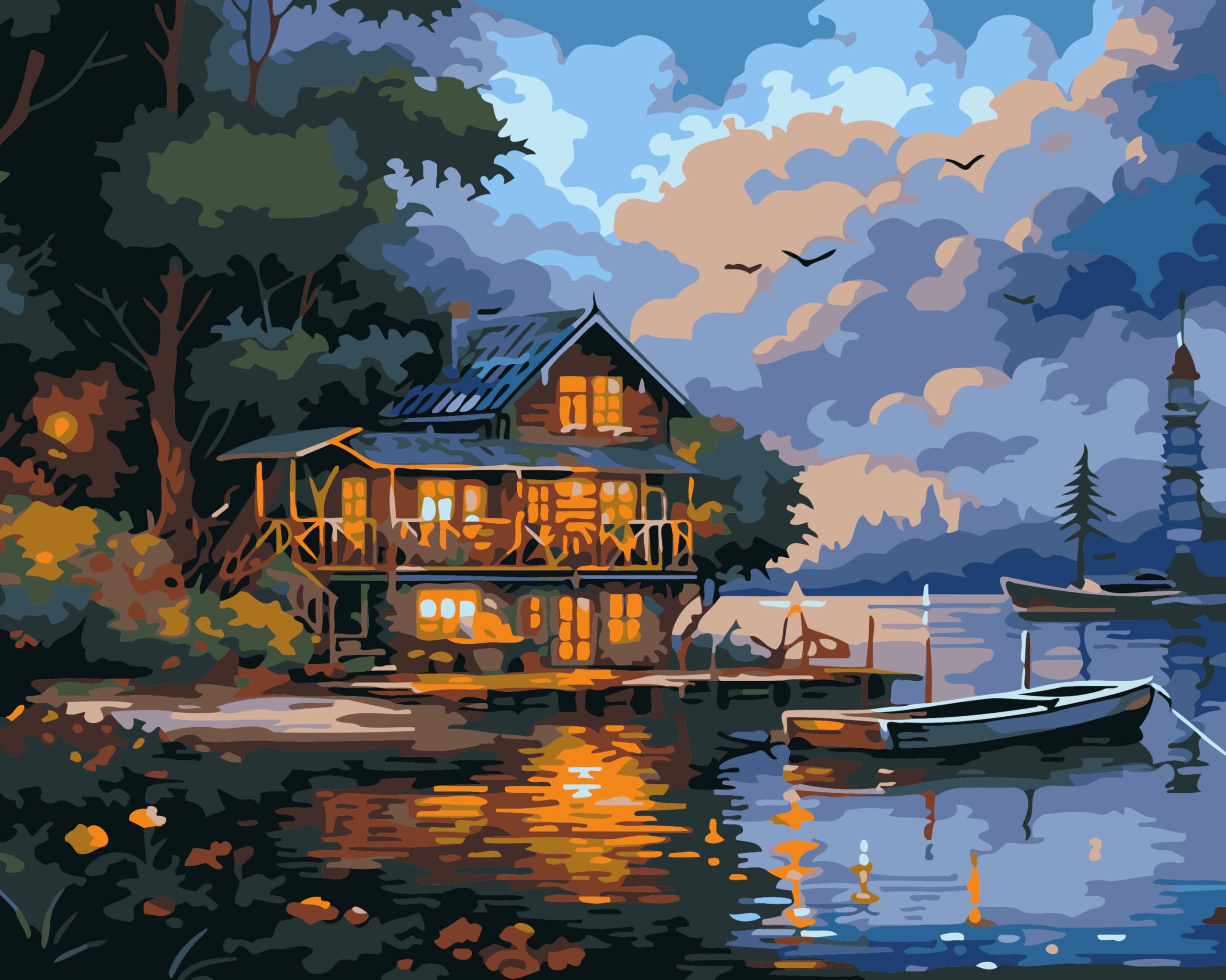 CaptainCrafts Paint by Numbers for Adults Beginner 16x20 Inch DIY Craft Art Paintings Home Wall Decor (Frameless, Little Home by The River) — image 1