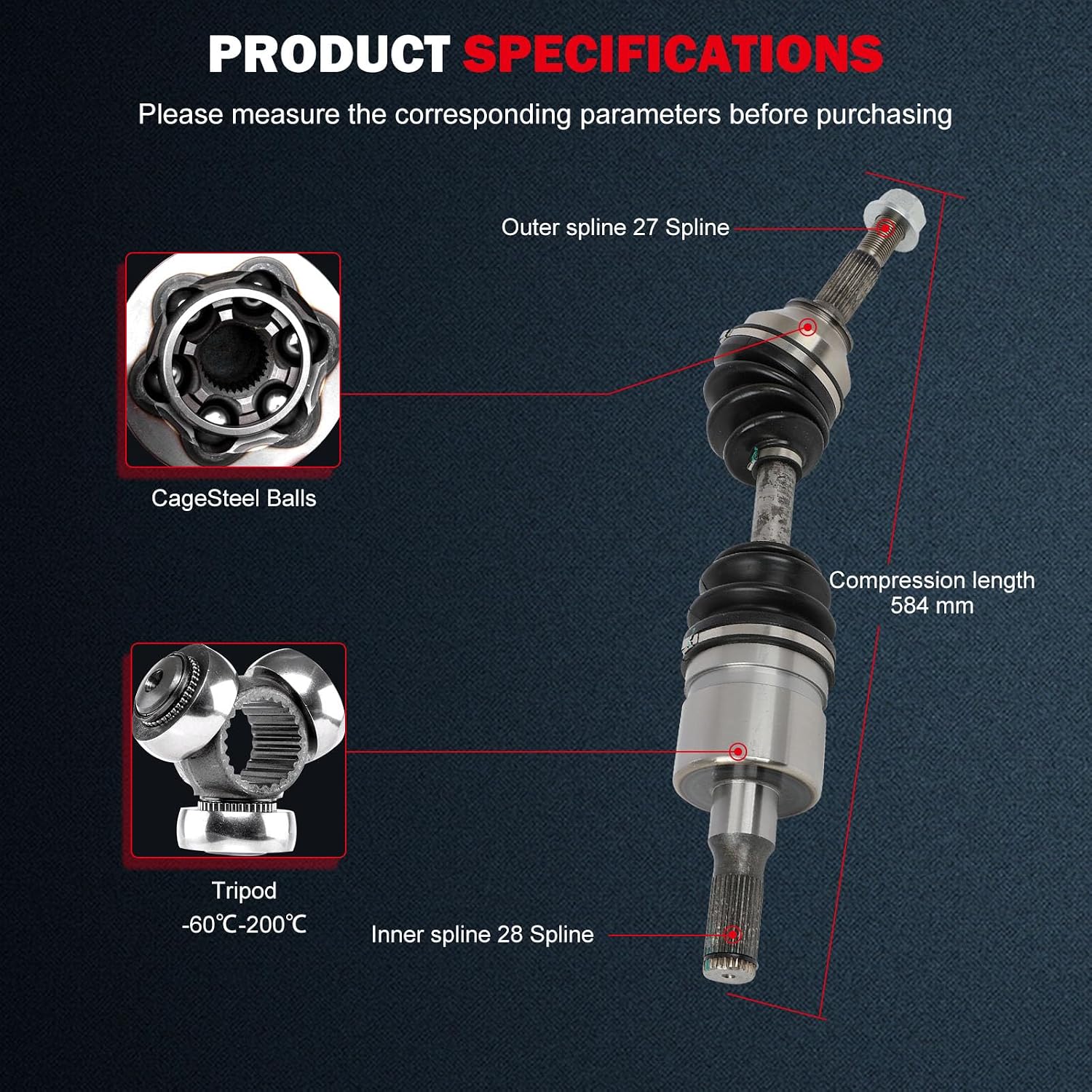 CCIYU CV Axle Shaft Assembly for Chevrolet Colorado 2004-2012, for GMC Canyon 2004-2012 & for Isuzu i-350 / i-370 2006-2008 – Front Left or Right - Replace# 66-1418