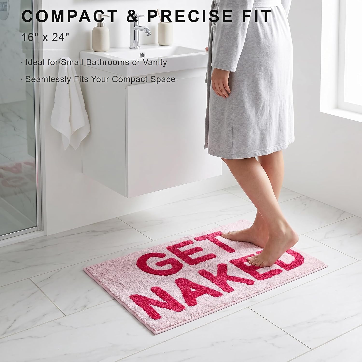 Pink Get Naked Bath Mat 16"x24",Cute Preppy Bathroom Rug Decor