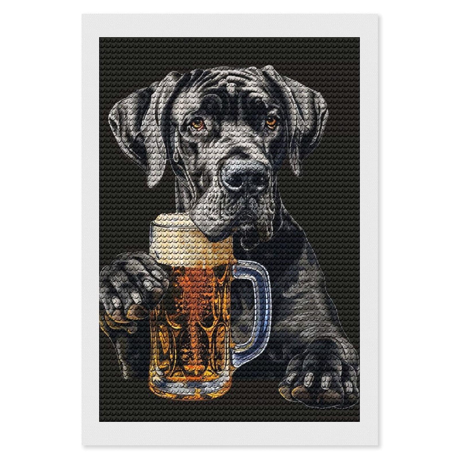 Junmoney Great Dane Beer Diamond Painting Set 8"x12", Full Kit Included, Sparkling Round Gems, Farmhouse Decor, Festive Craft Gift