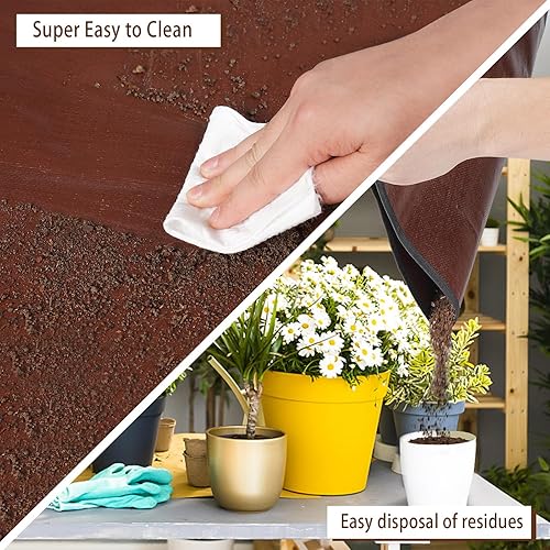 Miniatura 12 de Tapete grande para macetas para trasplante de plantas de casa y control de mezcla de suelo, impermeable, bandeja de trasplante de plantas, Naranja