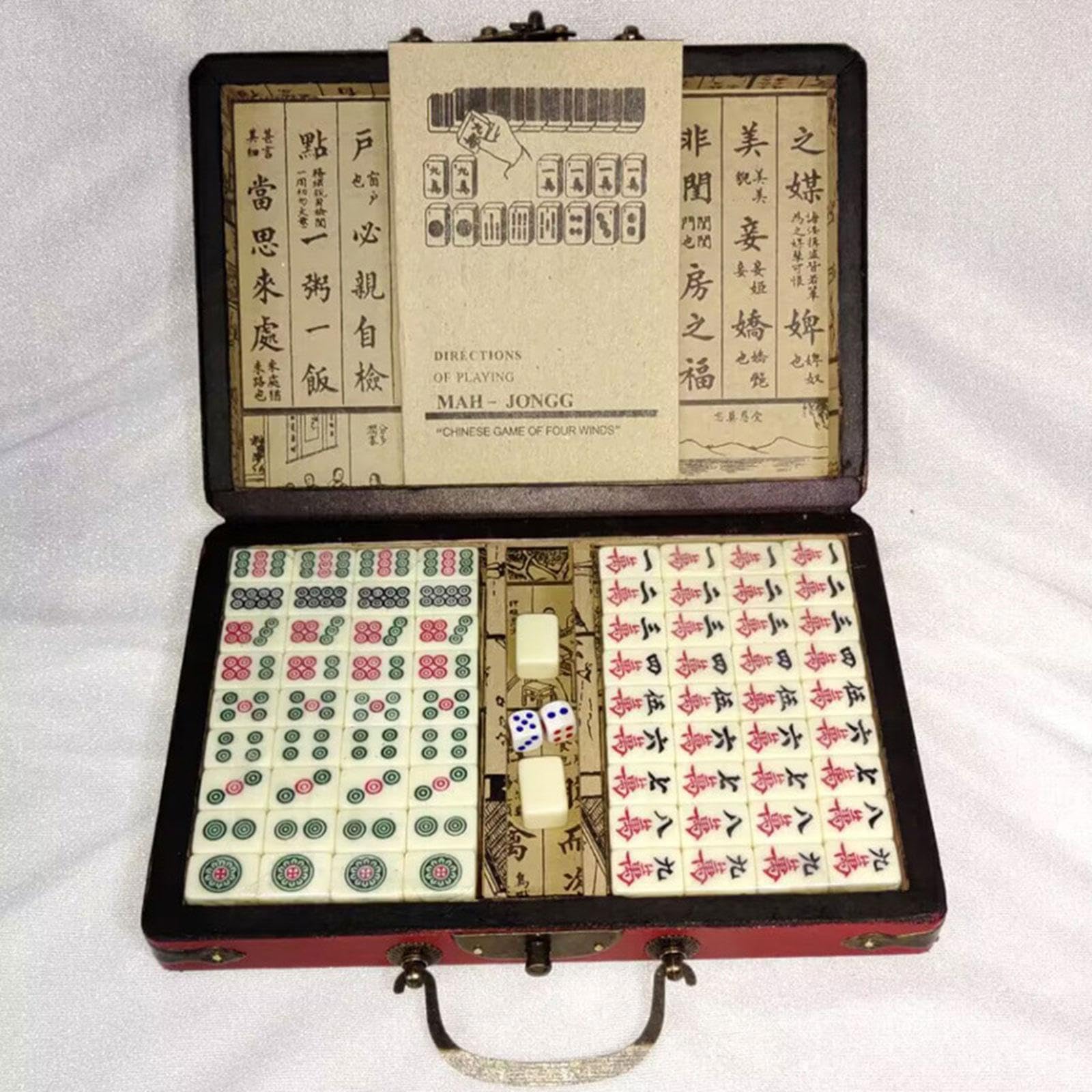 Klassisches Chinesisches Mahjong für Erwachsene – Tragbares Mini Mahjong mit Tragetasche für Partys, Familienfeiern Und Reisen, 22,5 cm x 16 cm x 4,5 cm
