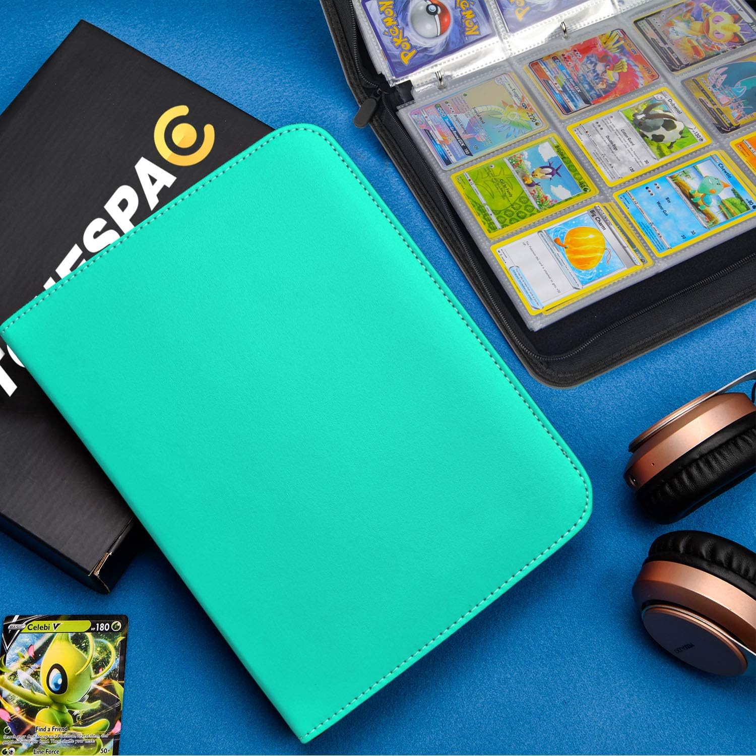 Teal 900 Card Binder with 9 Pockets, Durable and Waterproof PU Material, Acid Free, Suitable for All Trading Card Sizes