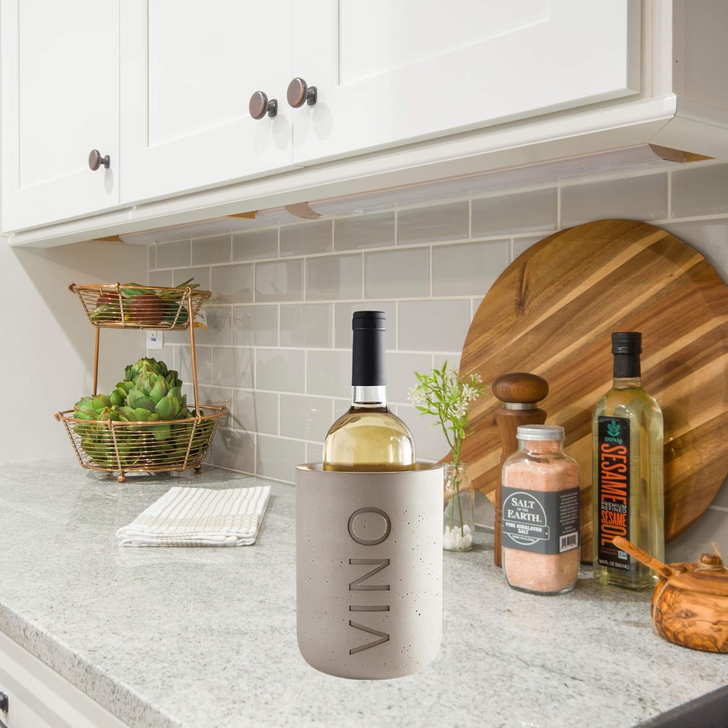 Cement Wine Bottle Holder and Chiller, Cute Tabletop Décor for Women, 7 1/2 Inches