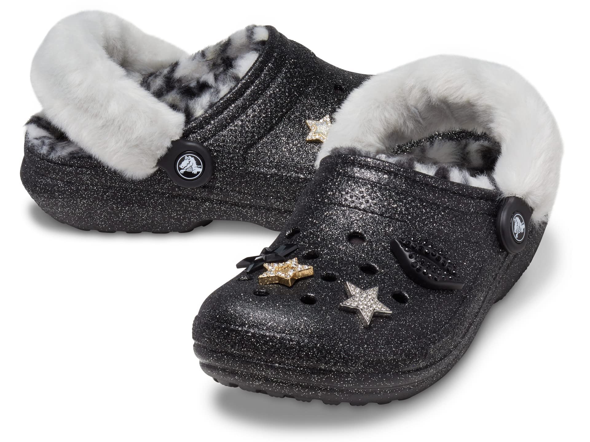 Lined Crocs Kids Black Sparkly Crocs CrocsUnisex-Adult Classic