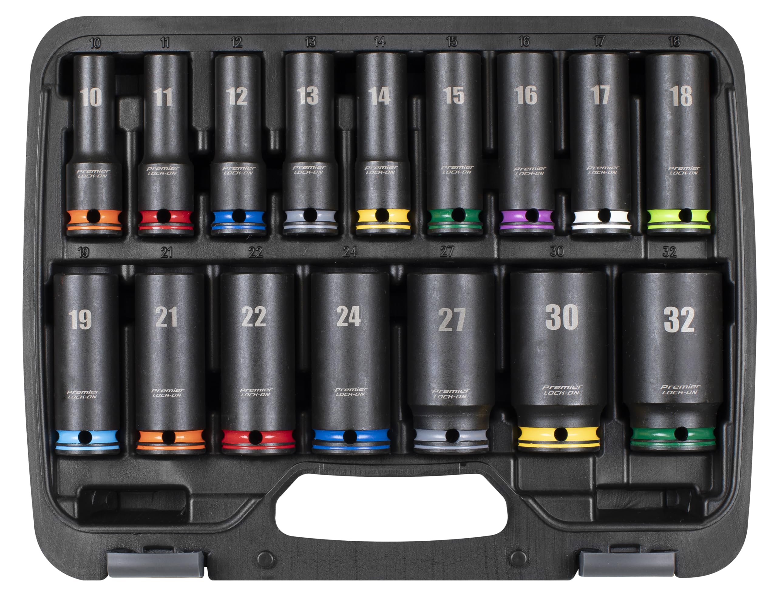 Sealey Premier 16pc 1/2" Sq Drive Lock-On™ Deep Impact Socket Set 6pt Metric - AK58170M, Black - Image 4