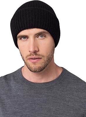 Style Republic Menâ€™s Chunky Knit Beanie, Cashmere Wool, Soft & Stretchy, Warm Hat for Winte (Black)