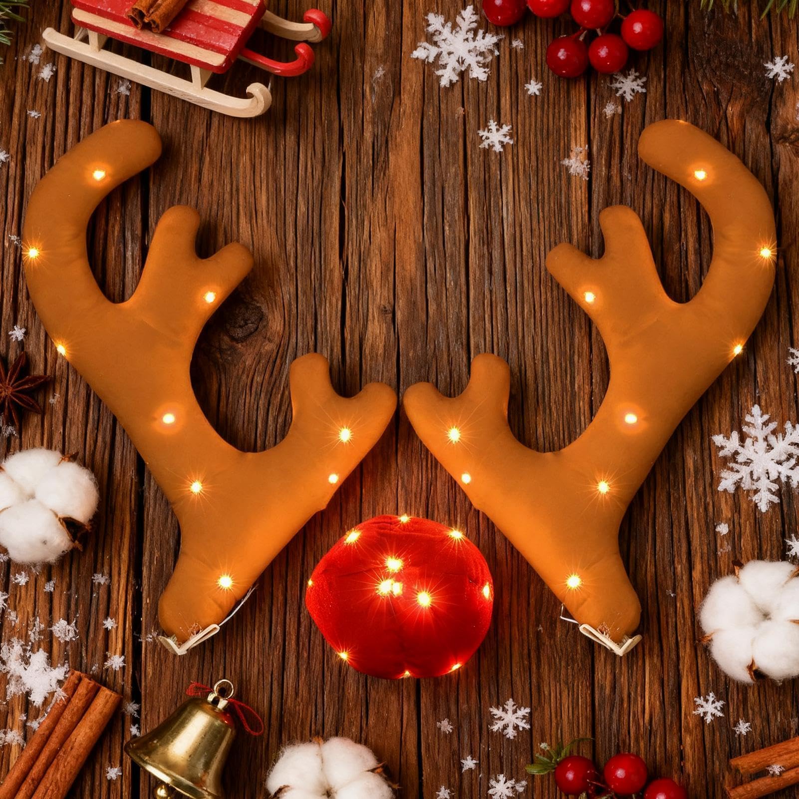 Cornes de Renne pour Voiture Décorations de Noël Lumineuses Mignonnes Auto