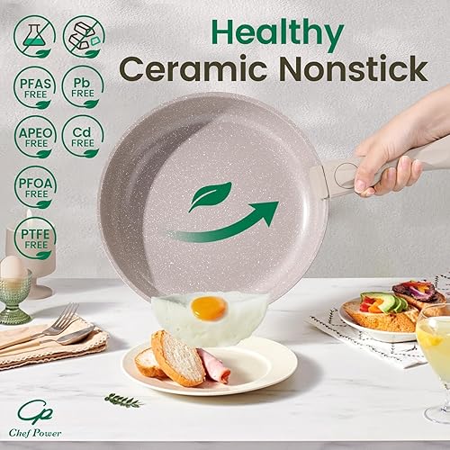 Miniatura 4 de Chef Power Juego de ollas y sartenes antiadherentes de cerámica de 19 piezas con mango desmontable, juego de utensilios de cocina apto para