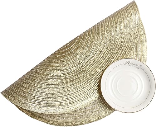 Miniatura 7 de SHACOS - Juego de 6 manteles individuales redondos trenzados con purpurina dorada, manteles individuales lavables para vacaciones, fiestas, bodas y