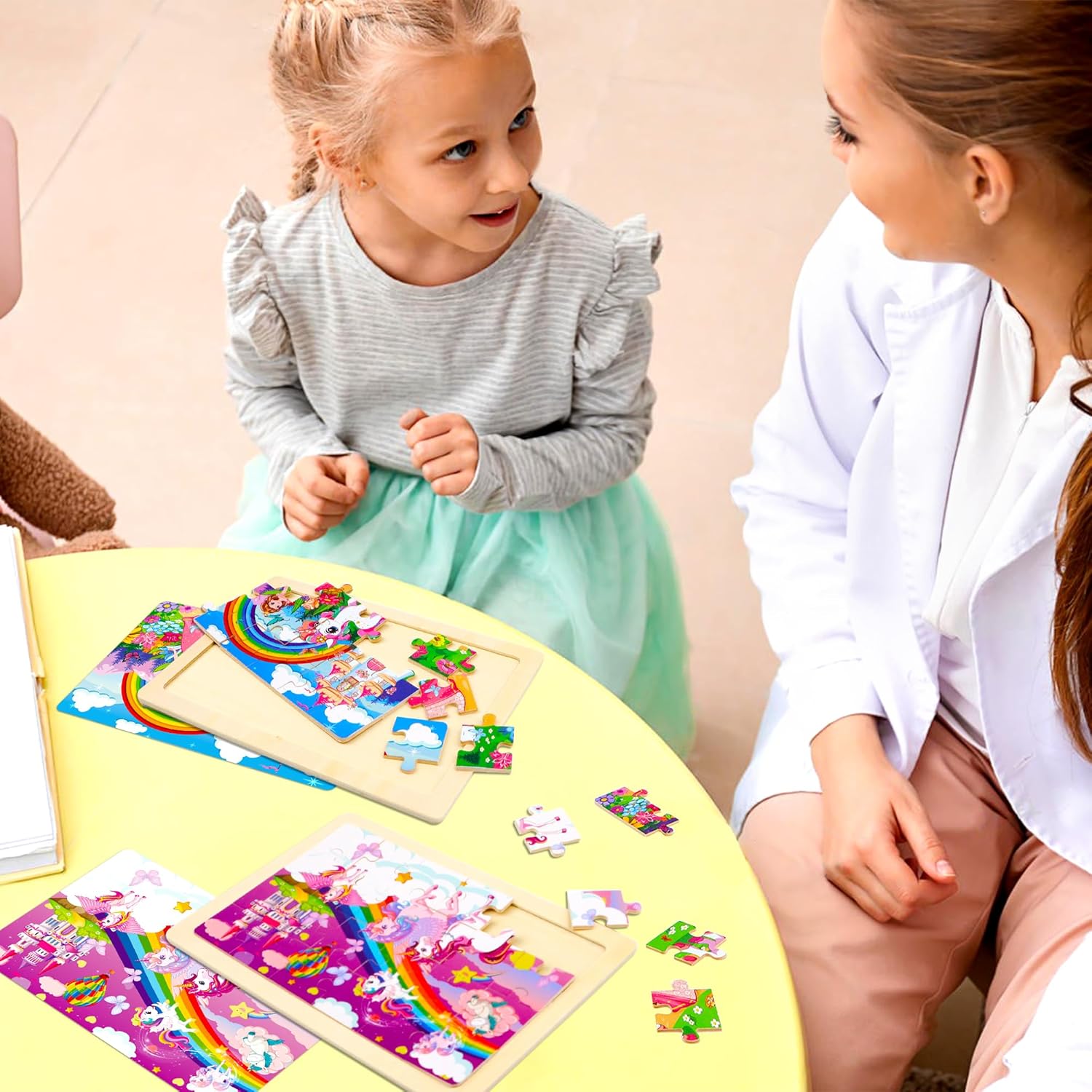 Puzzles for Kids Ages 4-6,Unicorn Princess Wooden Jigsaw Puzzles 4 Packs Puzzles for Kids Ages 3-5,24 Pcs Educational Preschool Toddler Puzzle,Unicorn Toys Gifts for 3 4 5 6 Years Old Girls Boys
