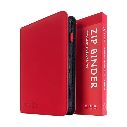Vault X 9 Pocket Trading Card Zip Binder, 360 Cards, Premium Exo-Tec Album Material, 20 Side-Loading Pages, Folder for Collectible Games, Sports, TCG (Red) - Red