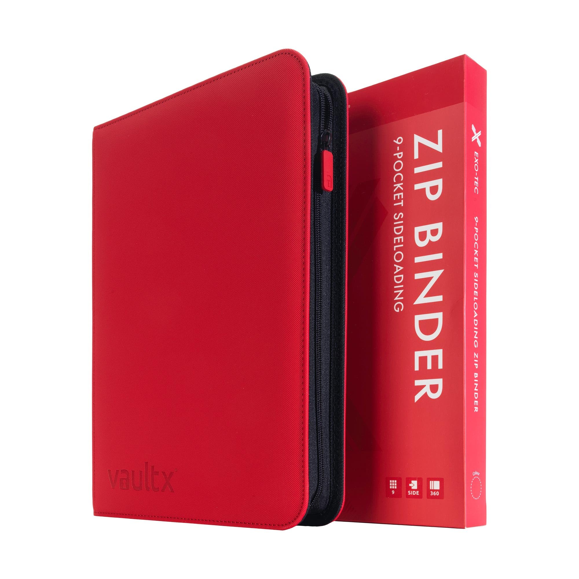 (Red) - Vault X Premium eXo-Tec Binder - 9 Pocket Trading Card Album Folder - 360 Side Loading Pocket Binder for TCG (Red)