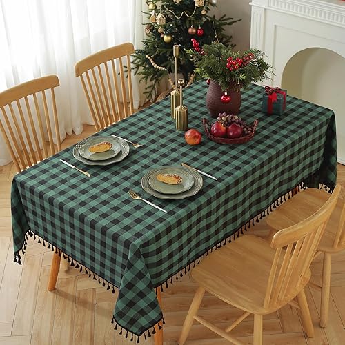 Miniatura 8 de Alsoo Mantel rectangular de tela de lino de algodón y lino de San Valentín con borlas, sin arrugas, lavable para cocina, comedor, picnic, 55 x 75