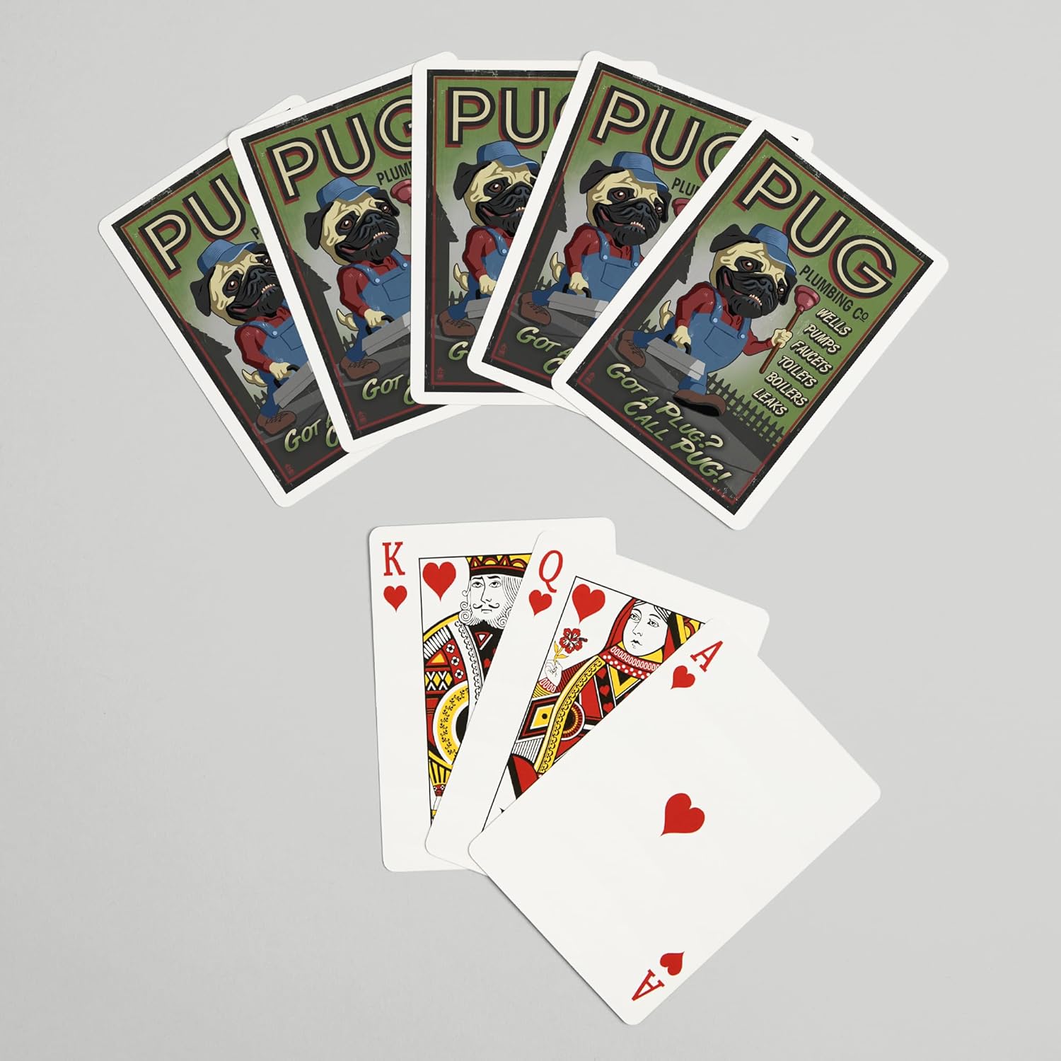 Lantern Press Pug, Retro Plumbing Ad, 52 Playing Cards for Adults, Poker Size Card Deck