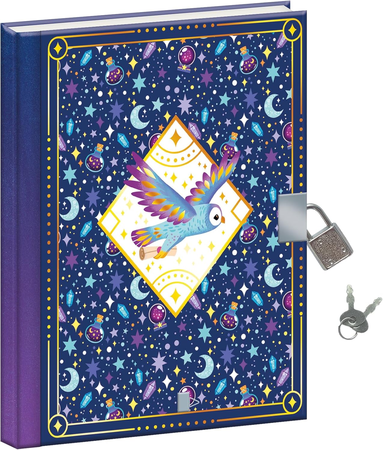 Janod - Magic School - Secret Notebook - Children’s Private Journal - Arts & Crafts Kit - Spell Book with Feather-Shaped Pen - Magic Universe - Craft Activity for Ages 3 +, J09110
