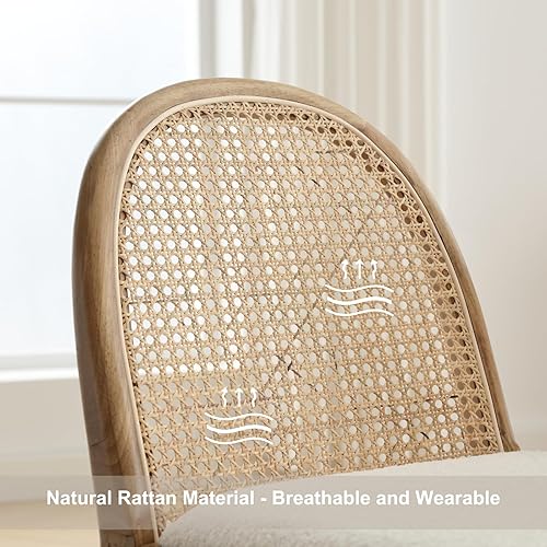 Miniatura 5 de HEAH-YO Juego de 2 sillas de comedor de ratán, sillas de comedor tapizadas de sherpa con respaldo, sillas de cocina modernas con patas de madera