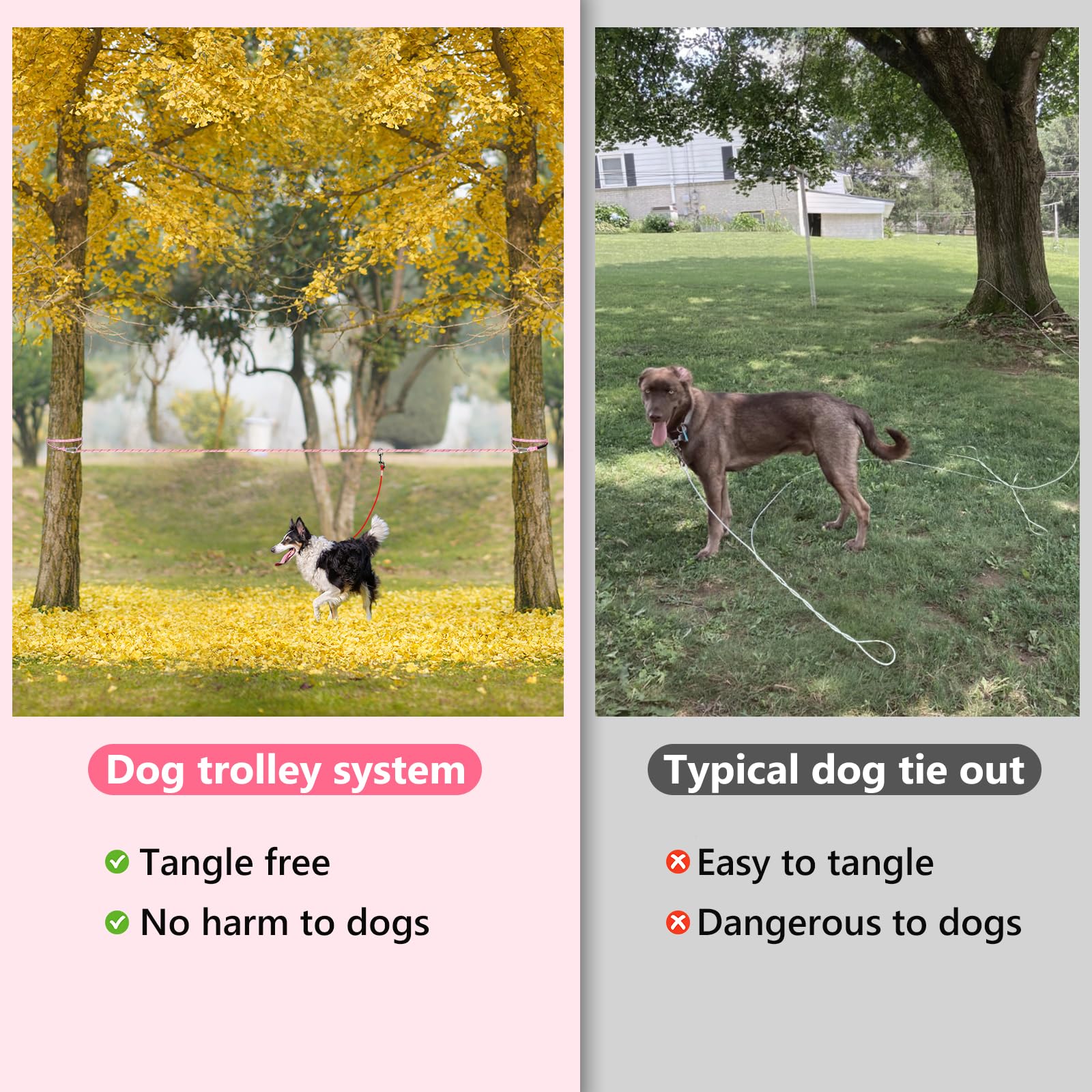 Tresbro Cuerda de cable de amarre para perros de hasta 300 libras, rosa, 75 pies