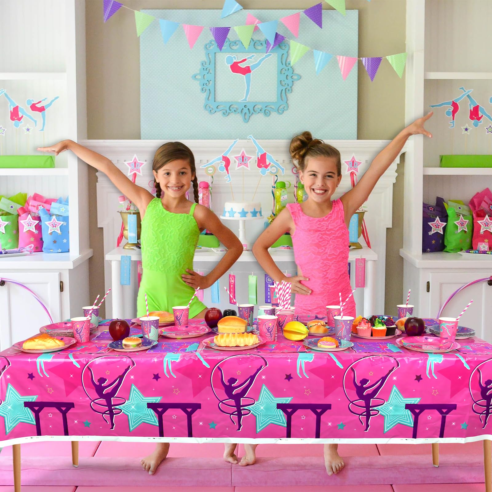 Gymnastik Geburtstag Party Dekorationen - Gymnastik Thema Party Supplies für Ihre kleinen Tanzturner mit Gymnastik Tischdecke, Teller, Servietten, Geschirr, serviert 40