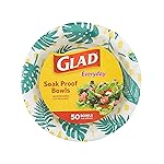Glad Round Disposable Paper Bowls, Palm Leaves Design - Heavy Duty, Soak Proof, Cut-Resistant, Microwavable Bowl for All Foods & Daily Use, 16 Oz, 50 Count