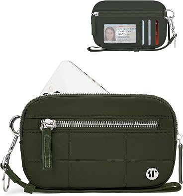 Wristlet Wallet for Women,Quilted Nylon Purse with 3 Zippers,Credit Card Holder and Cell Phone Organizer for Travel