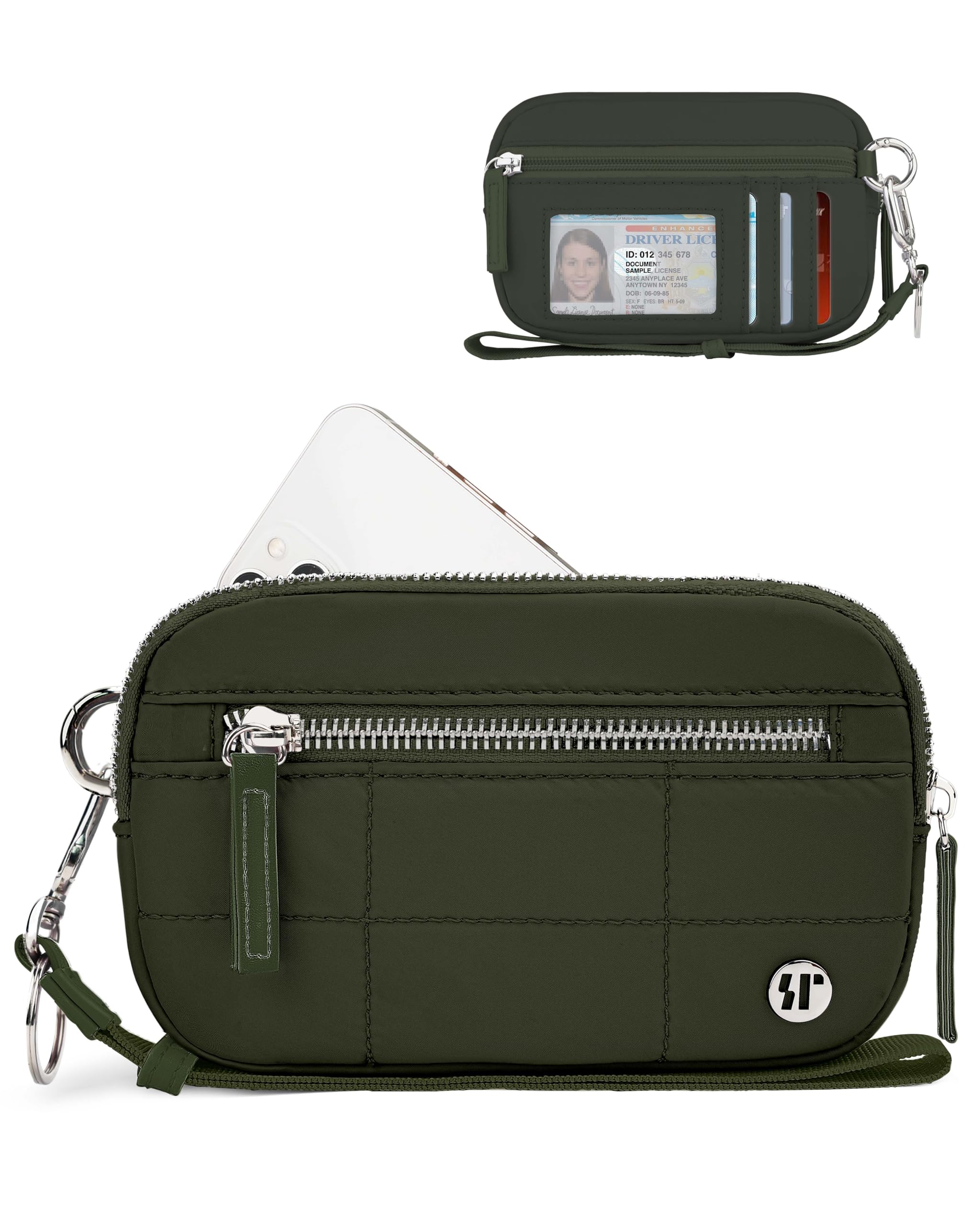 Wallet Wristlet for Women, RFID Wallet Keychain with Dual Pocket (Dark Green)