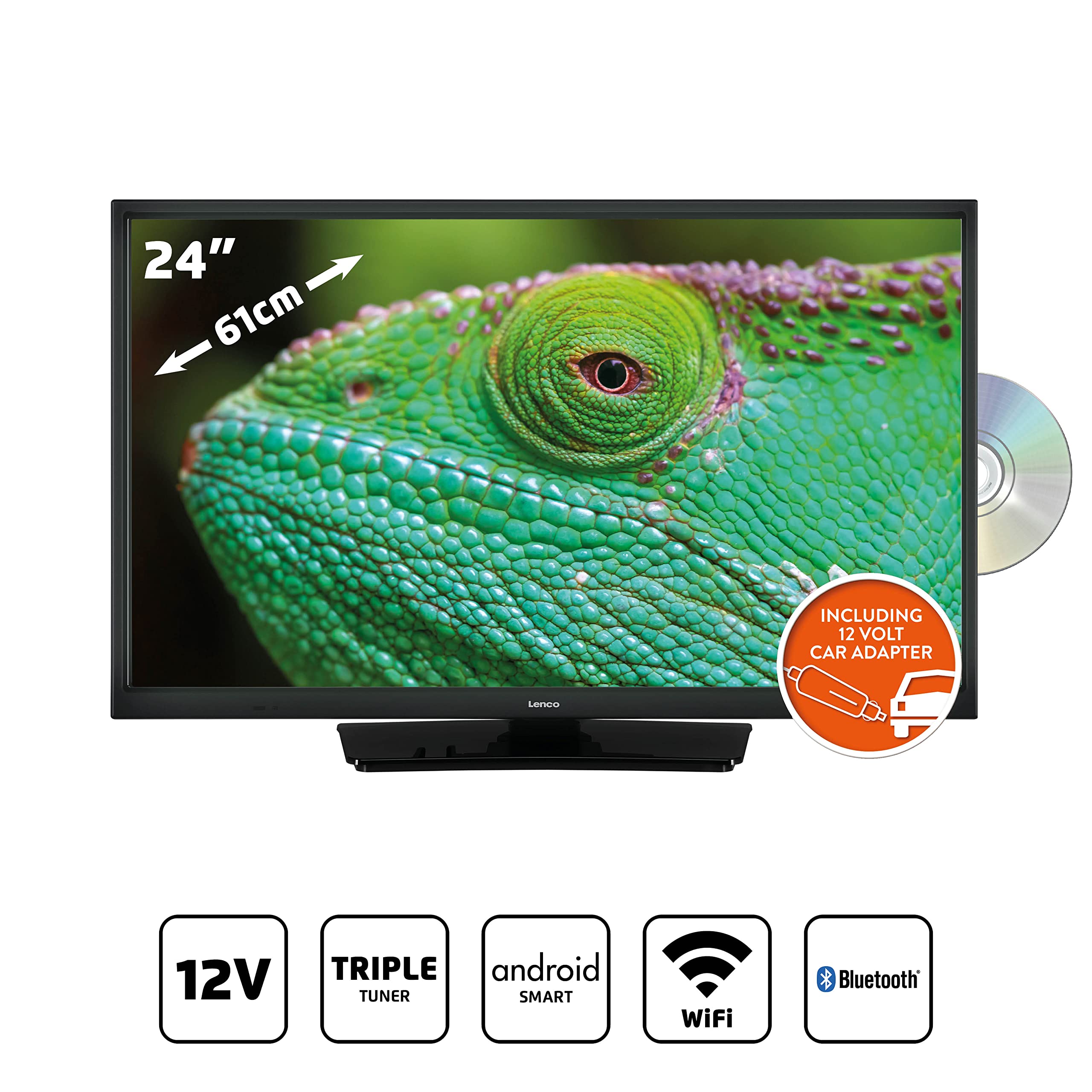Lenco LED-2463 Smart TV 24 Pouces Full HD - TV avec Bluetooth - Adaptateur Voiture 12V - Netflix, Youtube & WLAN - Bluetooth - HDMI - Ethernet - Noir
