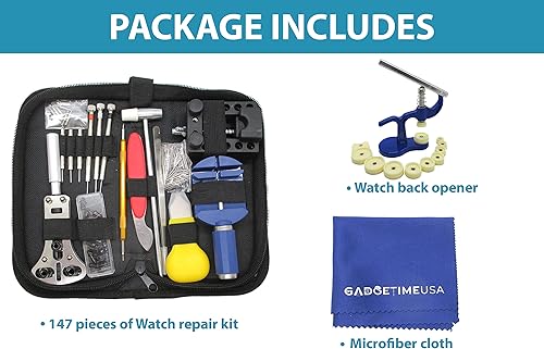 Miniatura 2 de Kit de herramientas de reparación de relojes unisex para adultos, juego completo de herramientas para reparación y mantenimiento de relojes, 147