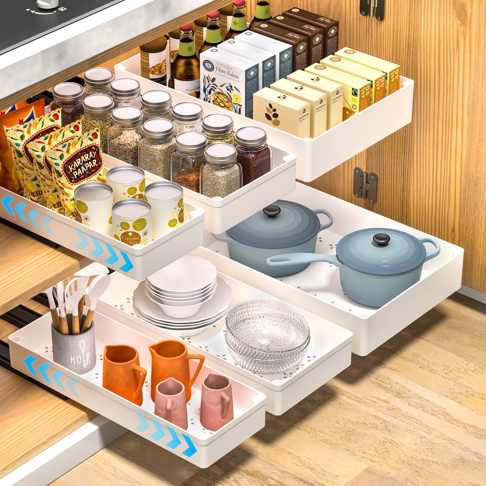 Pack Pull Out Cabinet Organizer, Sizes Slide Out Drawers for Kitchen  Cabinets, Pullout Cabinet Organizer Fixed with Adhesive Nano Film, Pull-Out