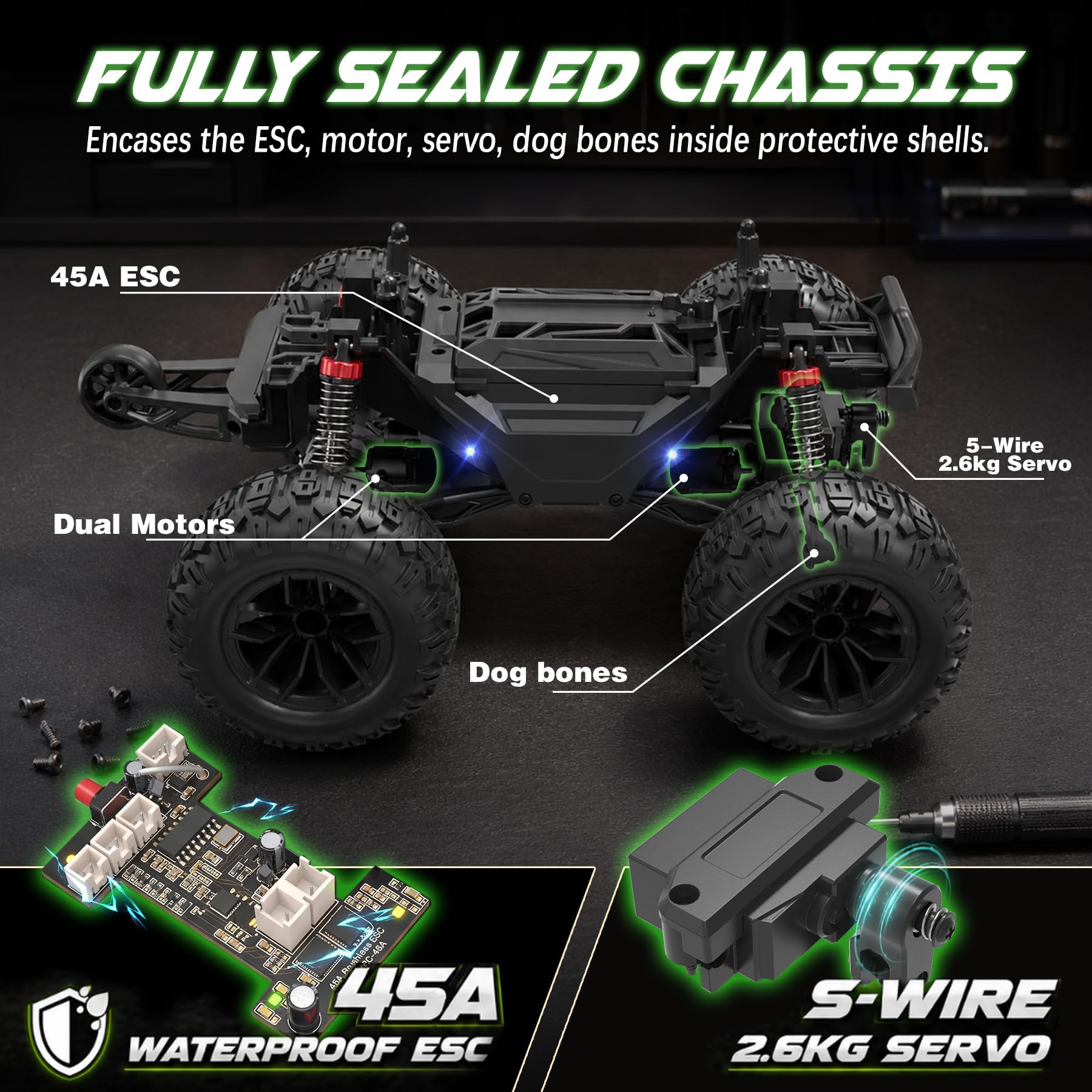 Hosim 1/18 Ferngesteuertes Auto 4WD, 38KM/H Offroad Schnell RC Monstertruck