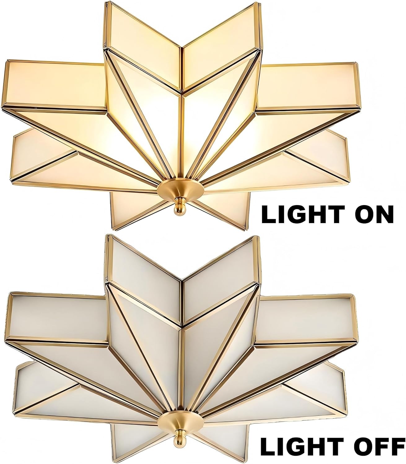 LIGHTLAND 19.7 Inch Flush Mount Star Ceiling Light, 4 Lights Brass Ceiling Lamp with Glass Lampshade, Art Deco Close to Ceiling Light Fixtures for Bedroom Living Room Entryway Hallway, Gold
